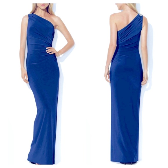 Lauren Ralph Lauren Evening Royal Blue One-Shoulder Gown Size 4 - Picture 1 of 15